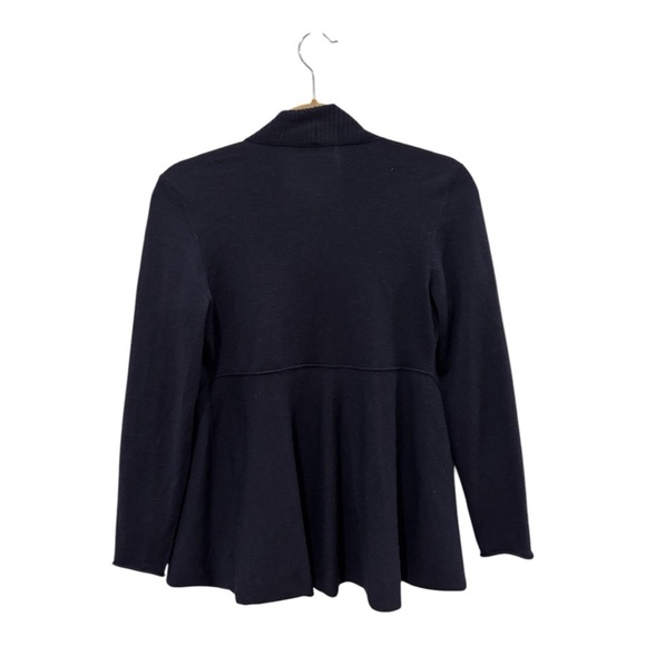 Eileen Fisher 100% Merino Wool Draped Open Front Knit Cardigan Sweater Dark Blue - Picture 2 of 5